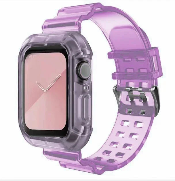 Clear Band + Case for Apple Watch Series 9 8 7 6 SE 5 49mm 45mm 44mm 42mm 41mm Transparent for iwatch 3 38mm 40mm Plastic Strap Qme TRPU 38 40 41MM