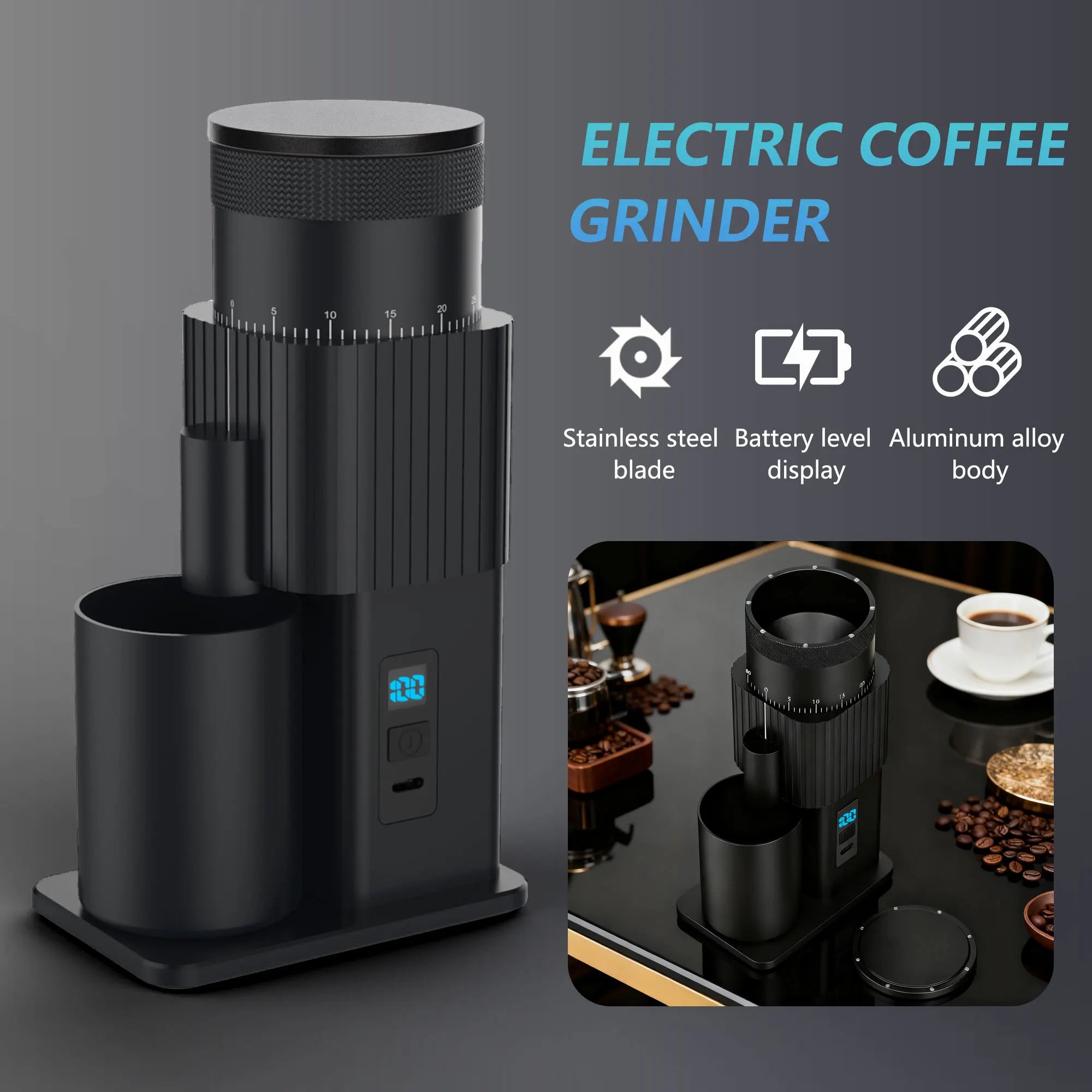 Portable Electric Coffee Grinder USB Rechargeable Bean Replaceable Qme