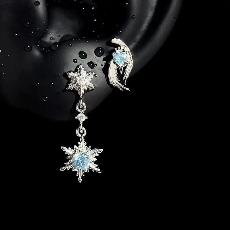 Y2K Silver Wing Heart Cartilage Earrings Star Cross Snowflake Dangle Stud Earrings For Women Punk Party Jewelry Qme A8