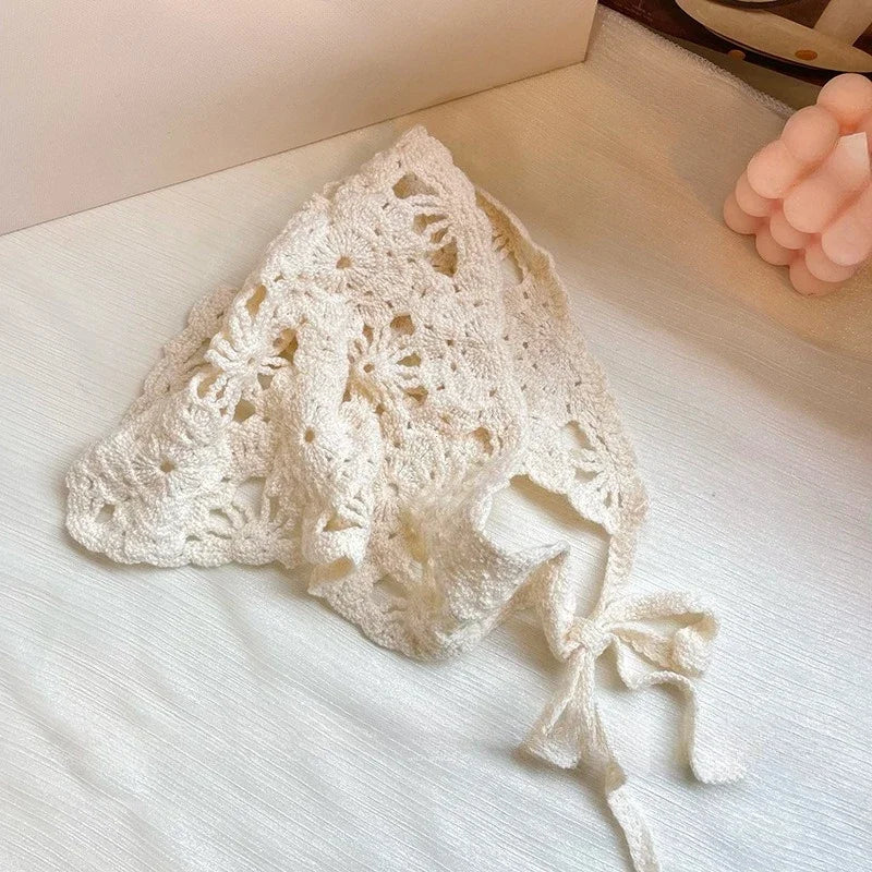 Fashion Knitted Headscarf Hat French Pastoral Style Triangle Headband Knitted Headband Silk Scarf High-end Hair Accessories Qme YL Size fits all