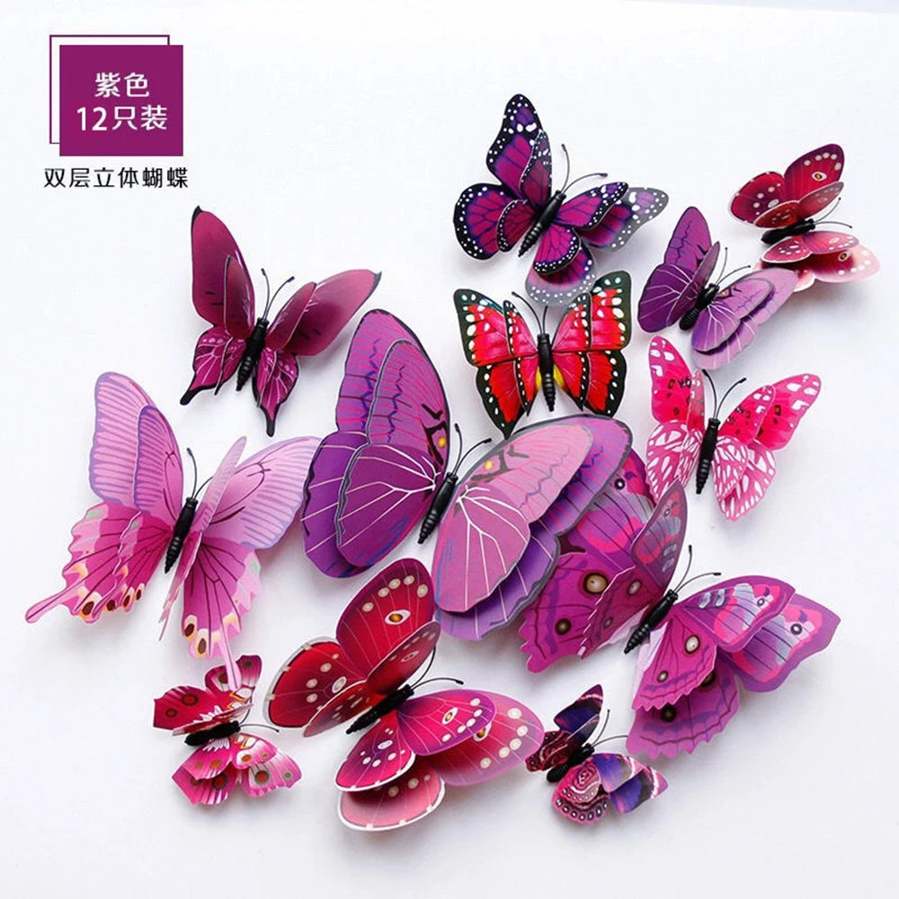 3D Butterfly Wall Stickers Decor Butterflies for Wedding Decoration Magnet Fridge Decals Decoration Sticker Pvc Color Sticker Qme purple