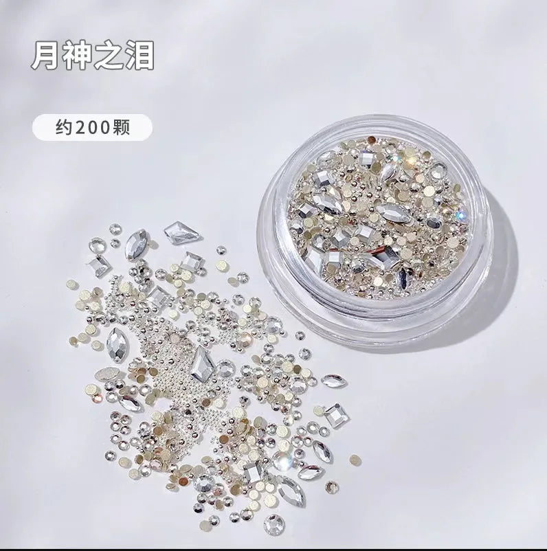 White Nail Art Rhinestone Multi Shape Crystal Flat Pink Round Bead Qme green