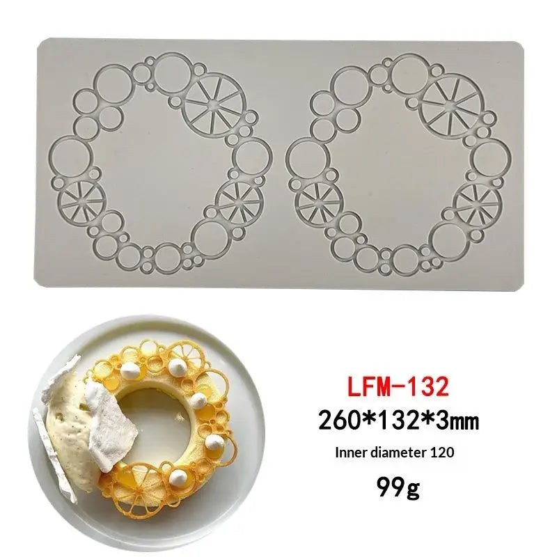 Garland Leaves Design Circle Texture Sugar Craft Silicone Pad Dessert Qme A2