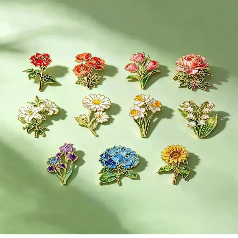 Fashion Elegant Botanical Enamel Flower Pins Assorted Plant Lapel Brooches Nature Badges For Womens Fashion Jewelry Accessories Qme
