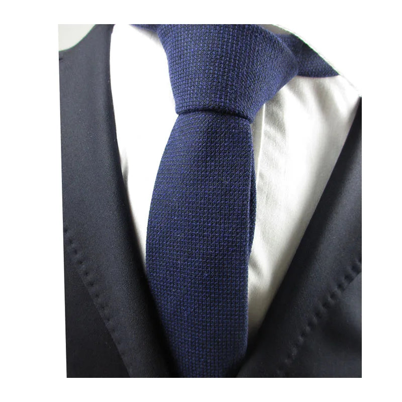 Fashion Mens Necktie Solid Wool Ties Jacquard Woven Ascot Navy Blue Qme COLOR11