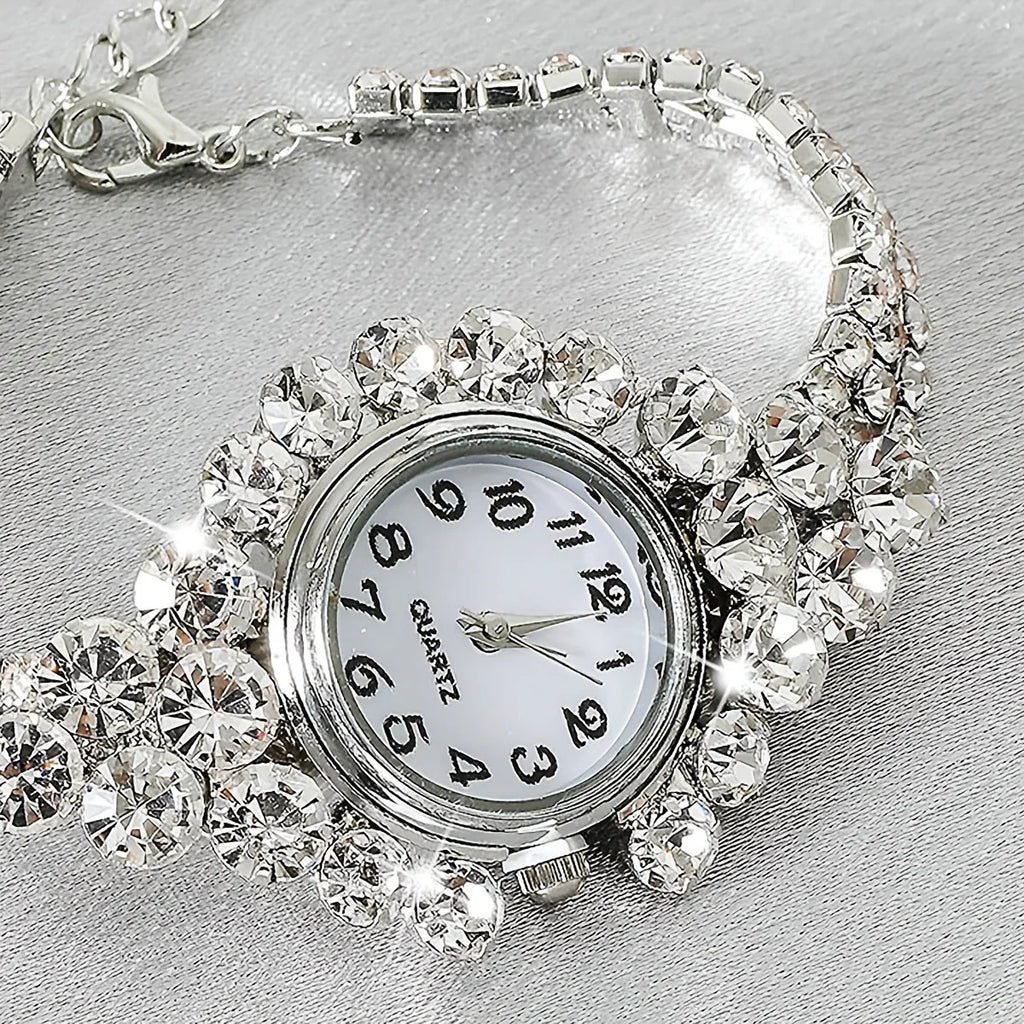 1pc Rhinestone Decor Quartz Watch Elegant Arabic Numeral Dial Wristwatch With Bracelet Design Watchband Qme