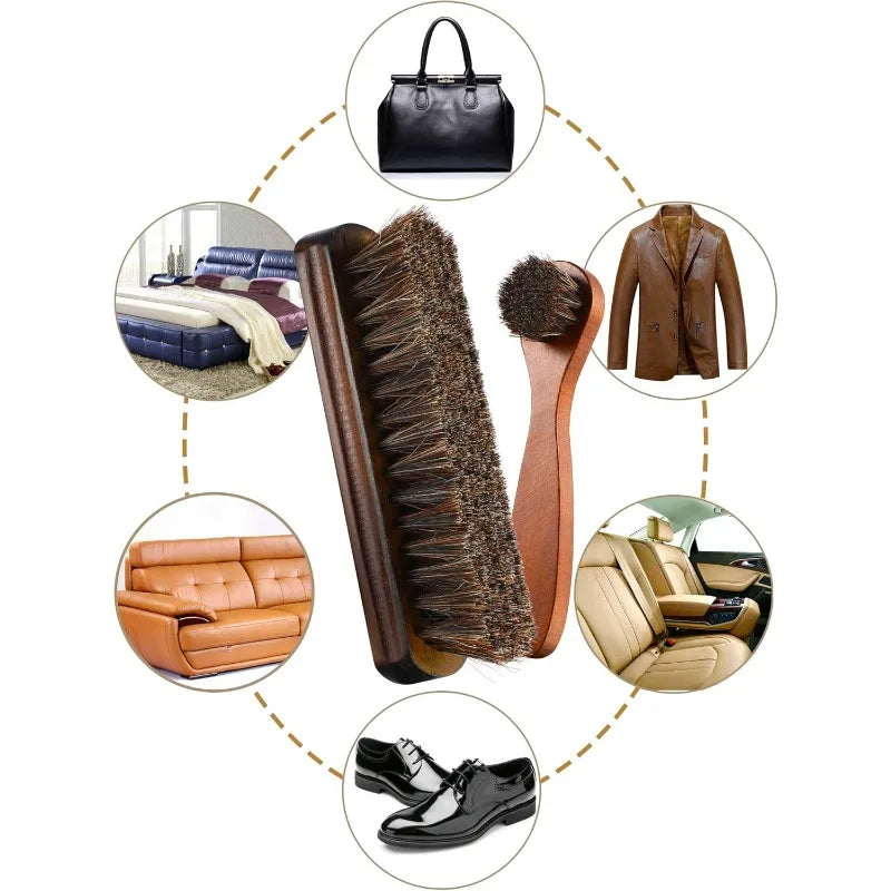 Horsehair Shoes Polish Brushes Leather Boots Care Cleaning Polishing Qme