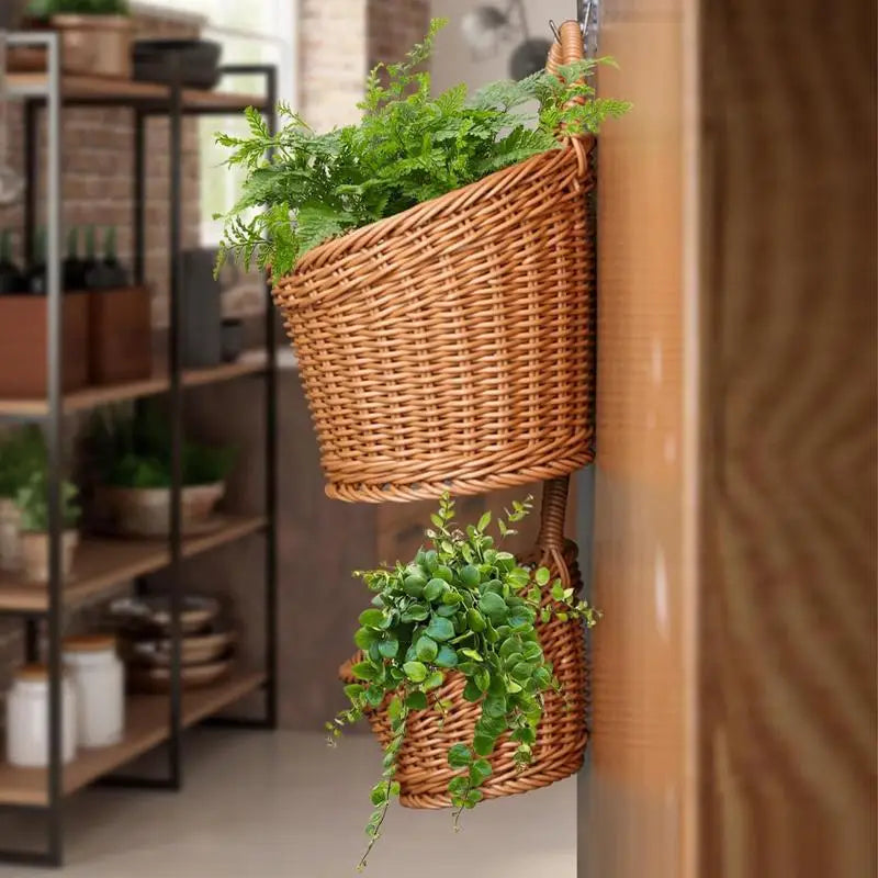 Wall Fruit Baskets Handmade Basket Storage Handle Rustic Farmhouse Qme China Mainland