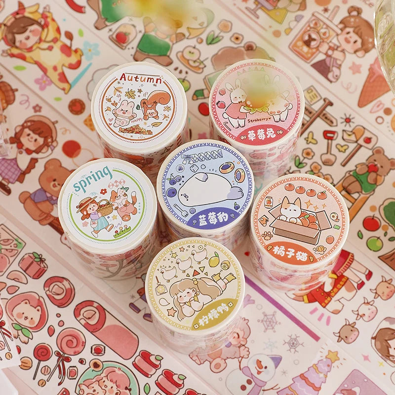 3m/Roll Cartoon Graffiti Life scene Making Tape School Scrapbooking Stickers DIY Aesthetic Decor Handbook Japanese Stationery Qme