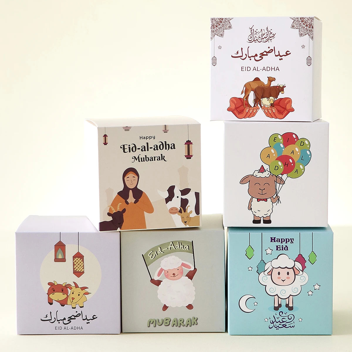 12-Piece Eid Al Adha Gift Boxes - Mini Candy and Snack Gift Bags - Cute Sheep and Balloon Designs - Festive Celebration Party Supplies - Perfect for Chocolates, Small Gifts, and Eid Al Adha Decorations Qme