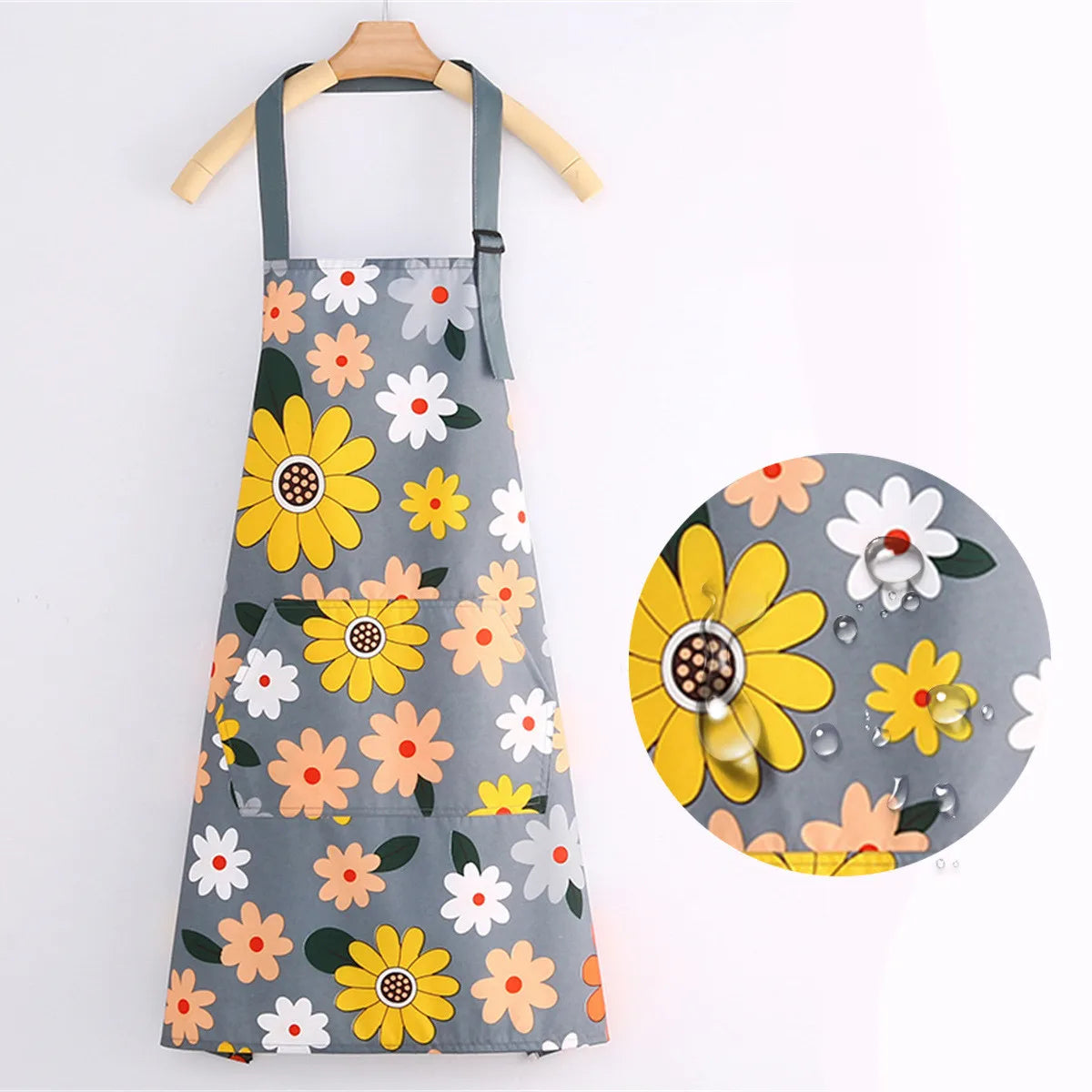 New Cotton Canvas Fashion Waterproof Apron Kitchen Aprons for Women Men Cooking Female Adult Waist Thin Breathable Male Work Qme dark gray sunflower