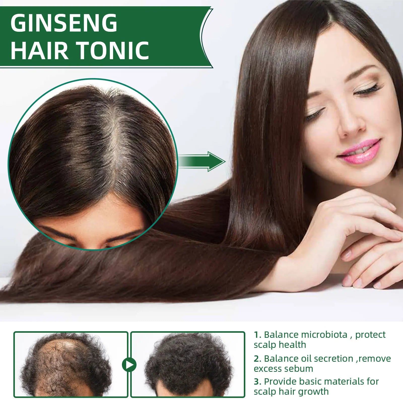 Natural Herbal Ginseng Hair Care Spray Moisturize Hair Remove Excess Sebum Prevent Hair Loss Nourish Scalp Essence Spray Qme