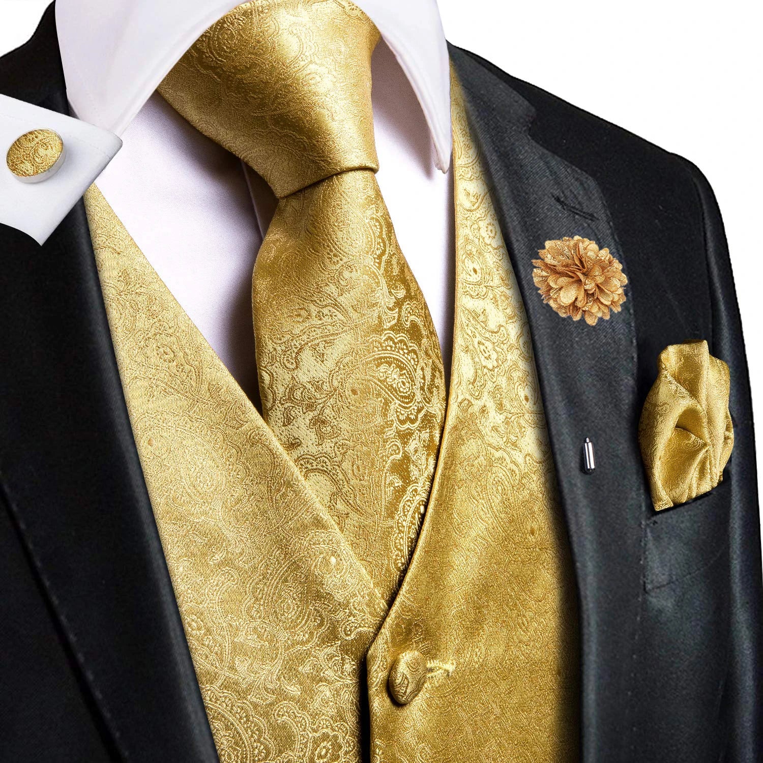 Mens Vests Jacquard Waistcoat Neck Tie Hanky Cufflinks Brooch Men Qme MJ-0009-0036 XXXL