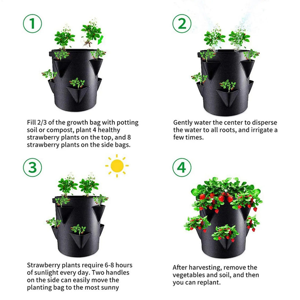 Strawberry Pots And Planters Strawberry Garden Planting Pots With 6 Side Grow Pockets Breathable 7 Gallon Portable For Courtyard Qme