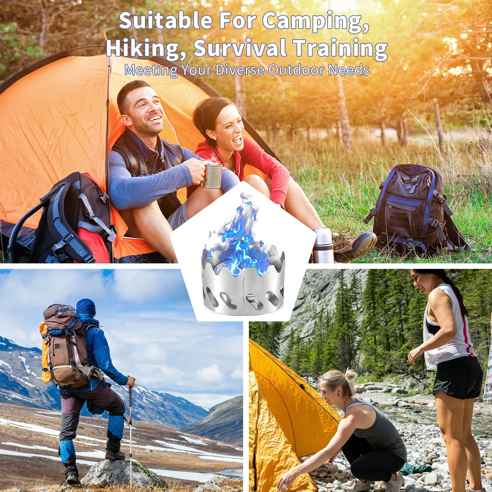 Mini Backpacking Stove 80ml Aluminum Alcohol Burner with Stainless Steel Windshield Portable Camp Stove for Hiking Survival Qme