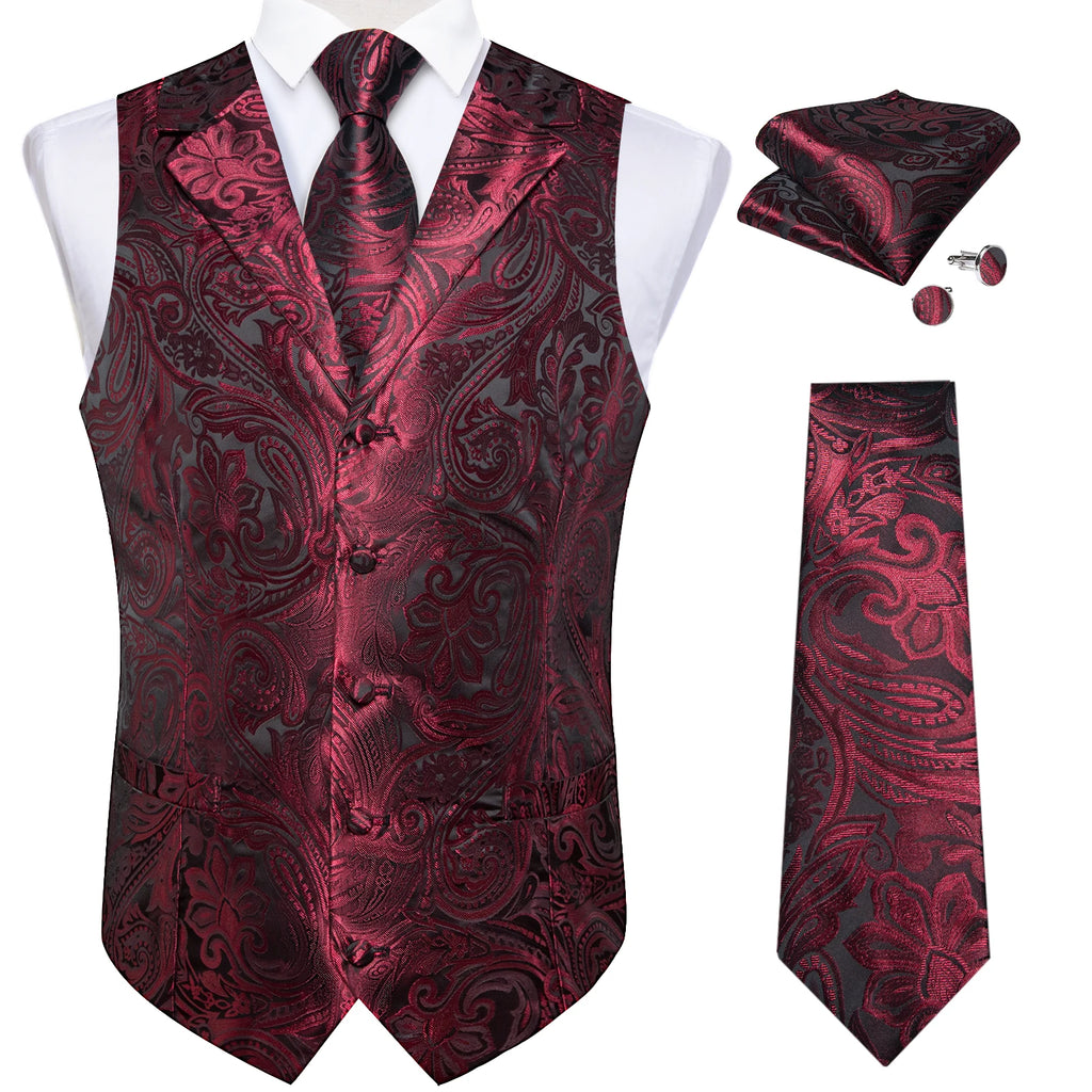 Men's Paisley Suit Vest & Tie Set – Formal Waistcoat with Necktie Pocket Square, Perfect for Weddings and Business Events Qme