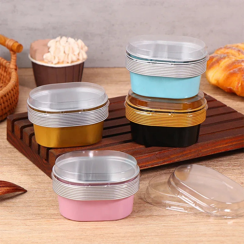 Aluminum Foil Cupcake Cups Lids Non-stick Baking Oval Pudding Dessert Qme