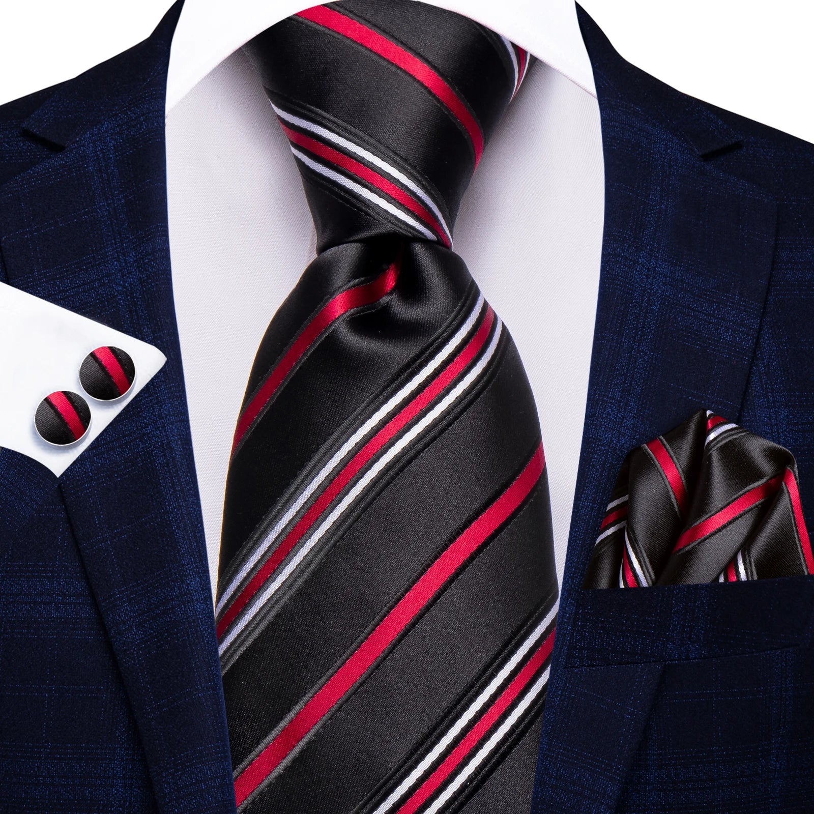 Hi-tie Mens Tie Blue Checks Plaids Silk Wedding Men Fashion Design Qme HT-N-0162