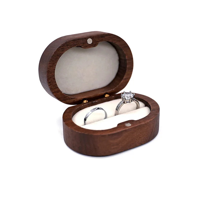 Hot Sale Solid Wood Jewelry Organizer (Black Walnut) - Jewelry Display for Earrings Couples Rings Jewelry Case Valentine Gift Qme Oval White Single