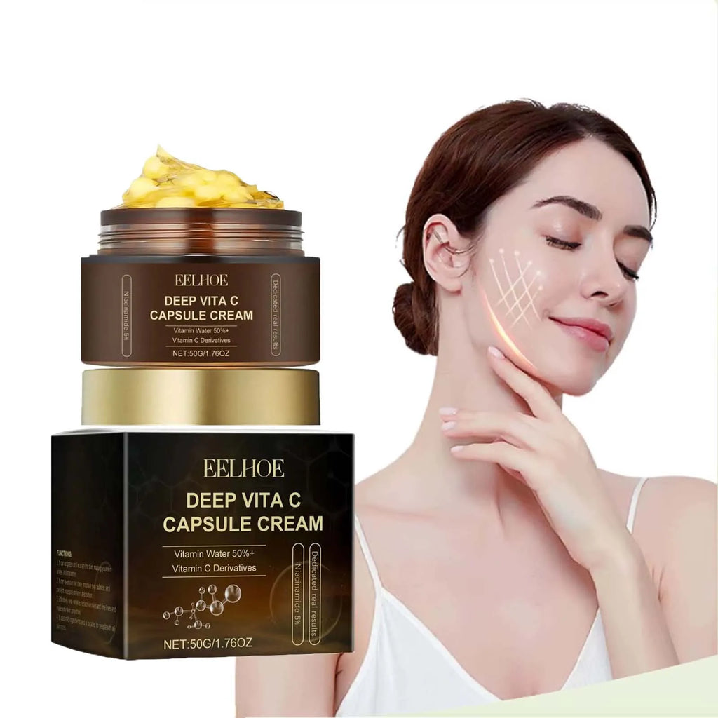Vitamin C Capsule Facial Cream Even Skin Tone Pigmentation Removal Hydrated Skin Moisturizing Brightening Firming Face Cream Qme