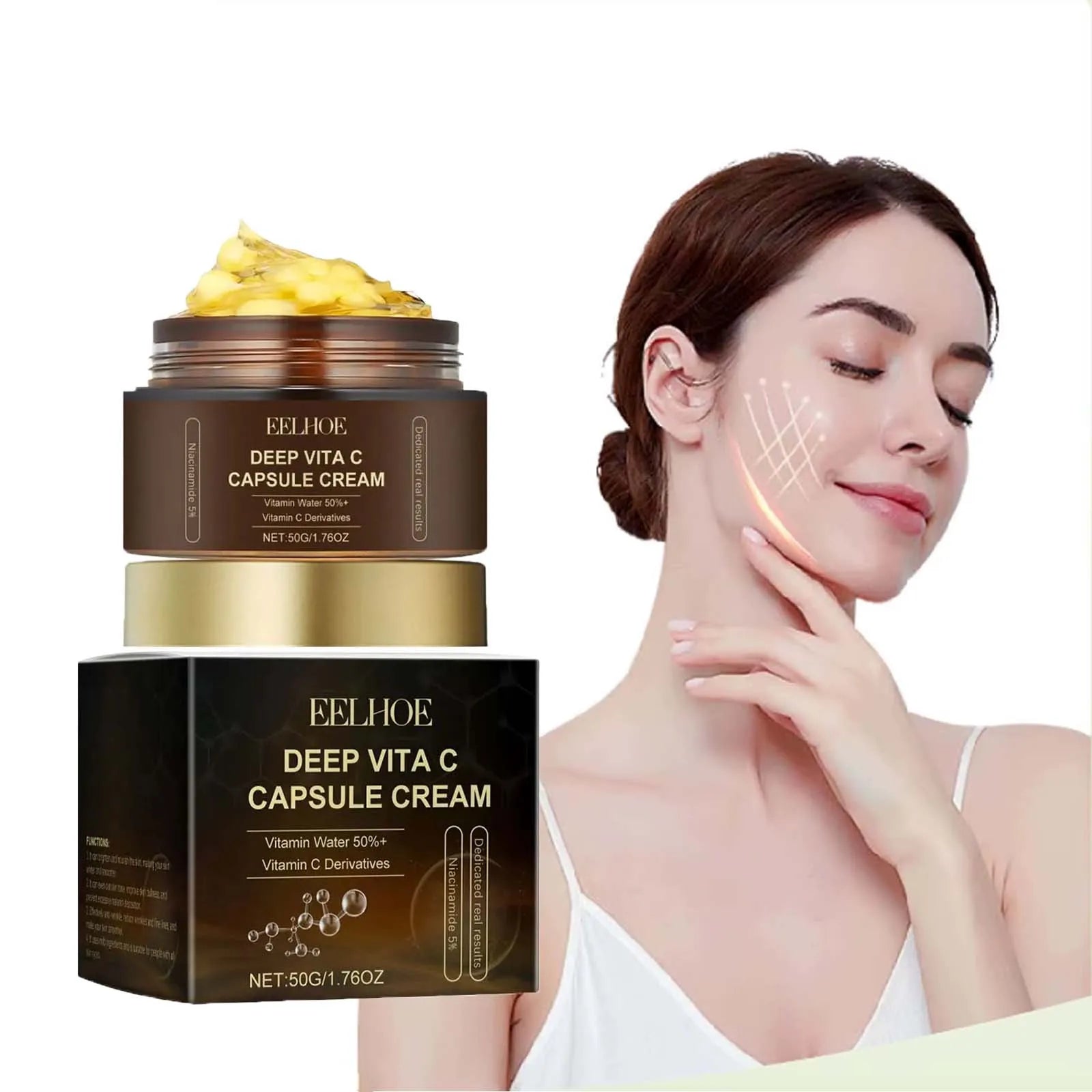 Vitamin C Capsule Facial Cream Even Skin Tone Pigmentation Removal Hydrated Skin Moisturizing Brightening Firming Face Cream Qme