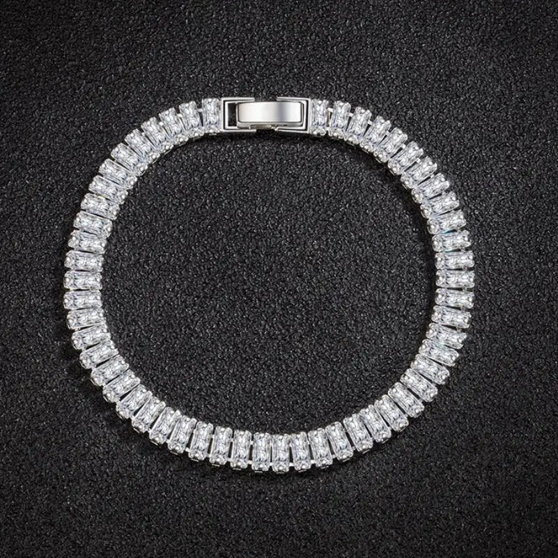 Charms 925 Sterling Silver Bracelet Elegant Zircon Crystal Fine Jewelry for Women Girl Engagement Wedding Party Gift 18CM Qme 18cm