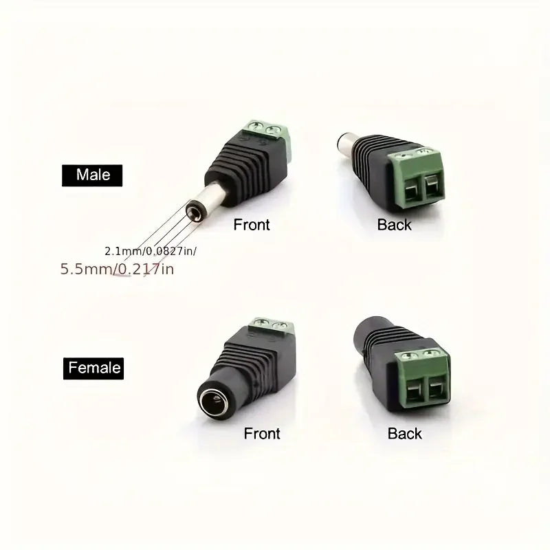 100pcs DC Male Female Connector DC12V 2.1mm X 5.5mm DC Power Plug Adapter Connector for CCTV Cameras LED Strp Qme