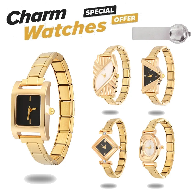 Fashion Women's Stainless Steel Square Triangle DIY High Quality Watch Bracelet Bangle Party Friend Wife Birthday Jewelry Gifts Qme