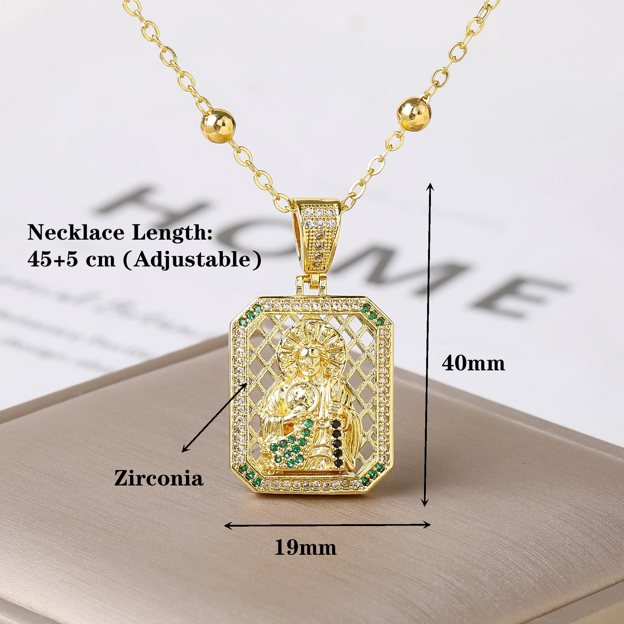 Square Hollow Virgen De Guadalupe Multicolor Zircon Pendant Necklace Catholic Religious Protection Jewelry For Women Daily Wear Qme