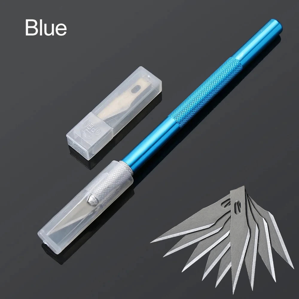 Dough Carving Knife Non-Slip Handle With 10Pcs Blade Scalpel Engraving Cutter Sculpture Carving Knife Pastry Baking Cake Tools Qme Blue With 10 Blade