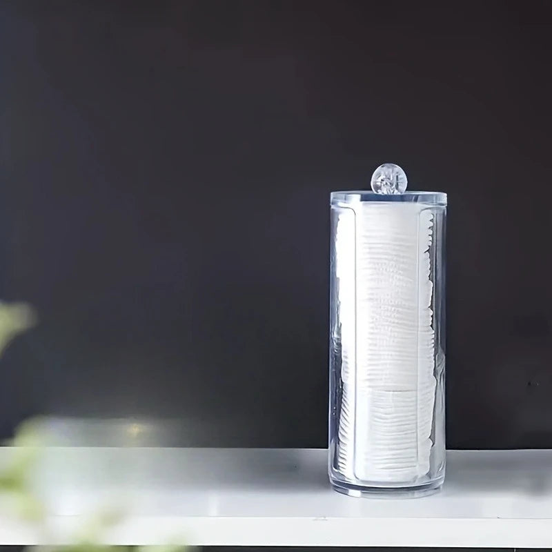 Transparent swab box, storage container for makeup sponge, swabs, dental floss, hair clips, etc., bathroom storage canister, Qme
