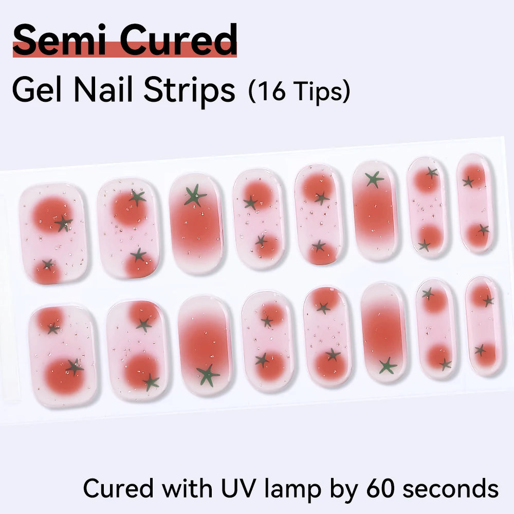 16Tips Semi-cured Gel Nail Sticker Colorful French Glitter UV LED