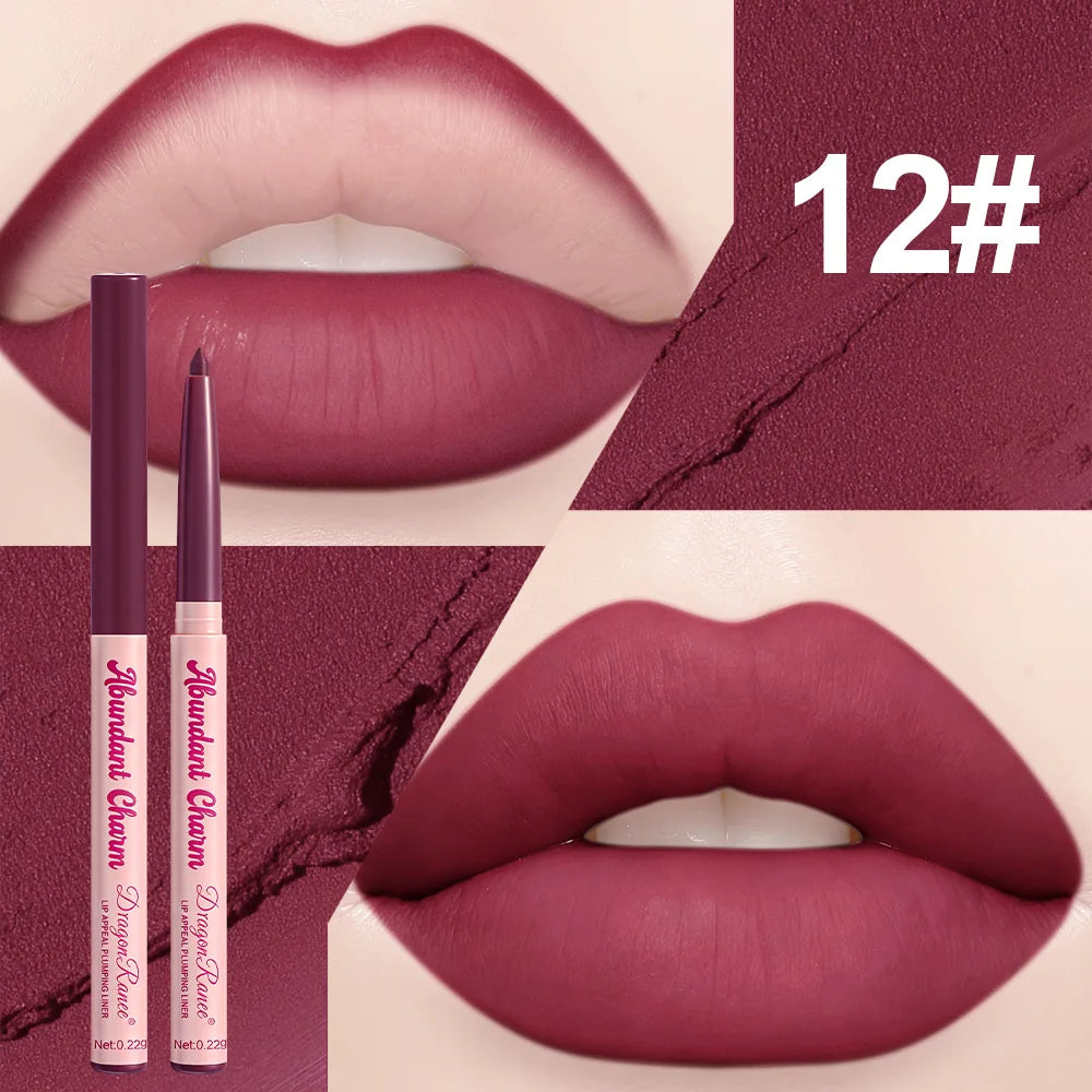 12 Colors Matte Lip Liner Pen Nude Pink Lip Contour Stick Waterproof Long-Lasting Outline Non-Drying Automatic Lipstick Makeup Qme 12
