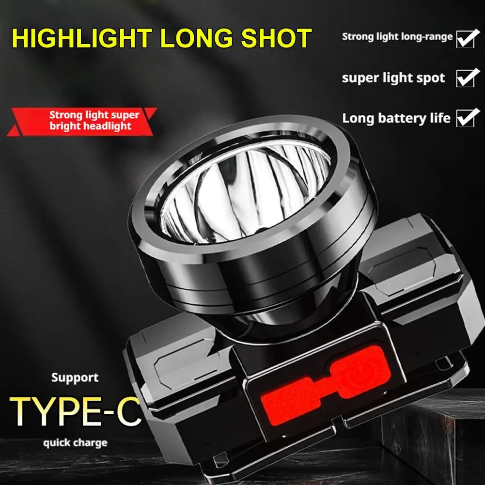 LED Strong Light Five Headed Outdoor Waterproof Fishing Light USB Rechargeable Ultra Bright Head Mounted Flashlight Qme