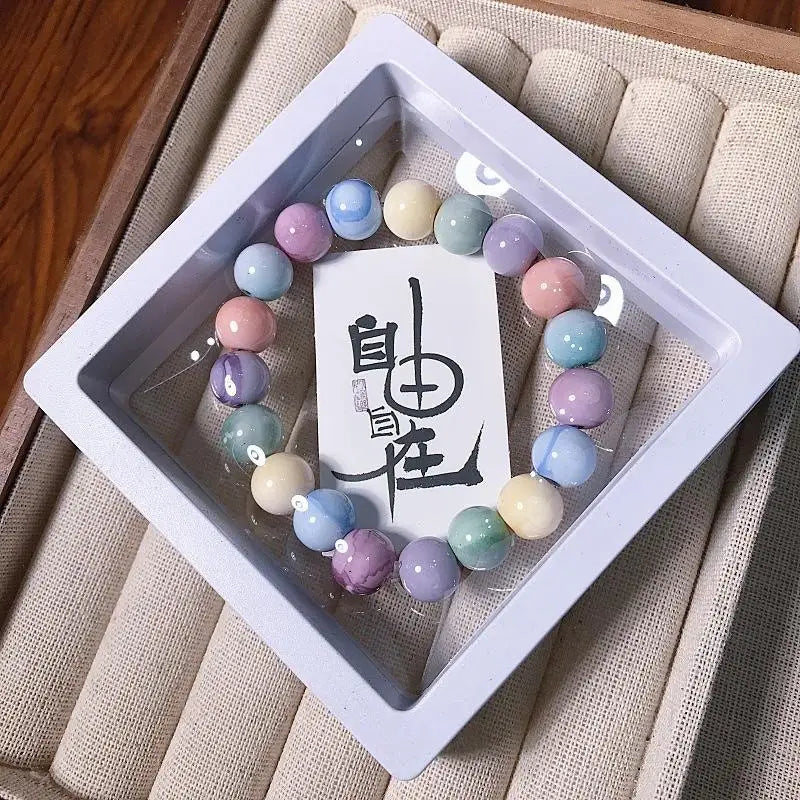 Korean Ins Sweet Ink Wash Ceramics Beaded Bracelet For Women Girls Party Jewelry Gift Elastic Beaded Chain Accessories Qme