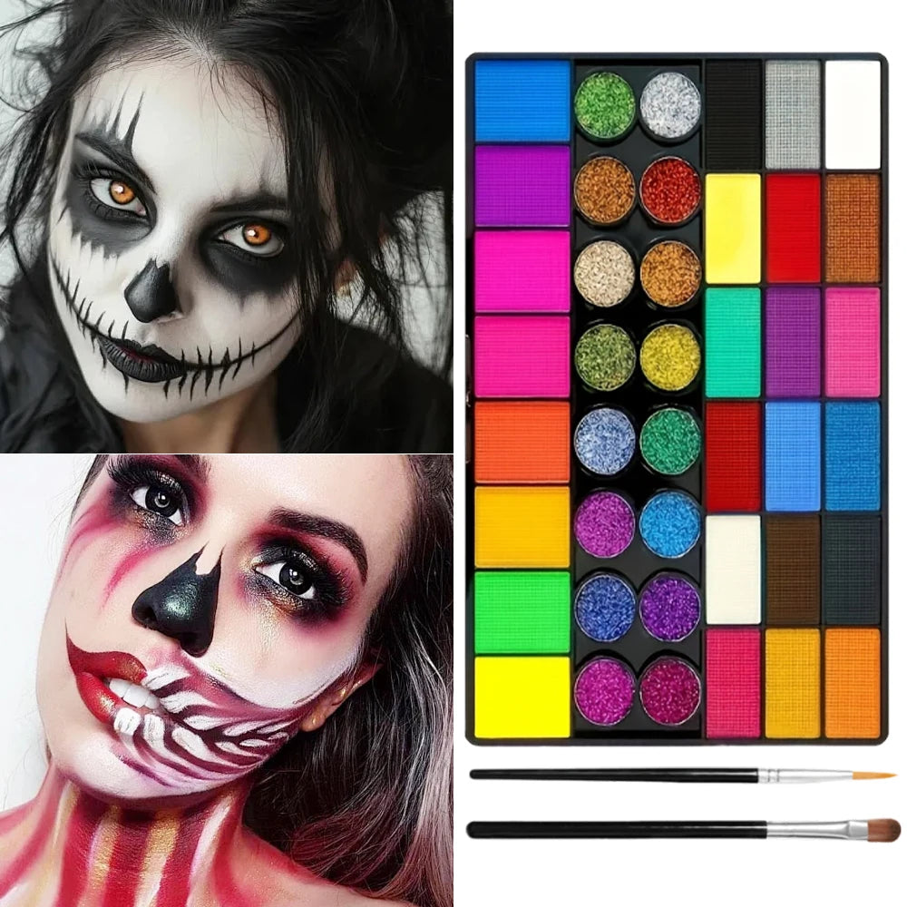 42 Colors UV Neon Face Paint Set Water Soluble Fluorescent Glitter Art Makeup for Body Painting Festivals Halloween Qme