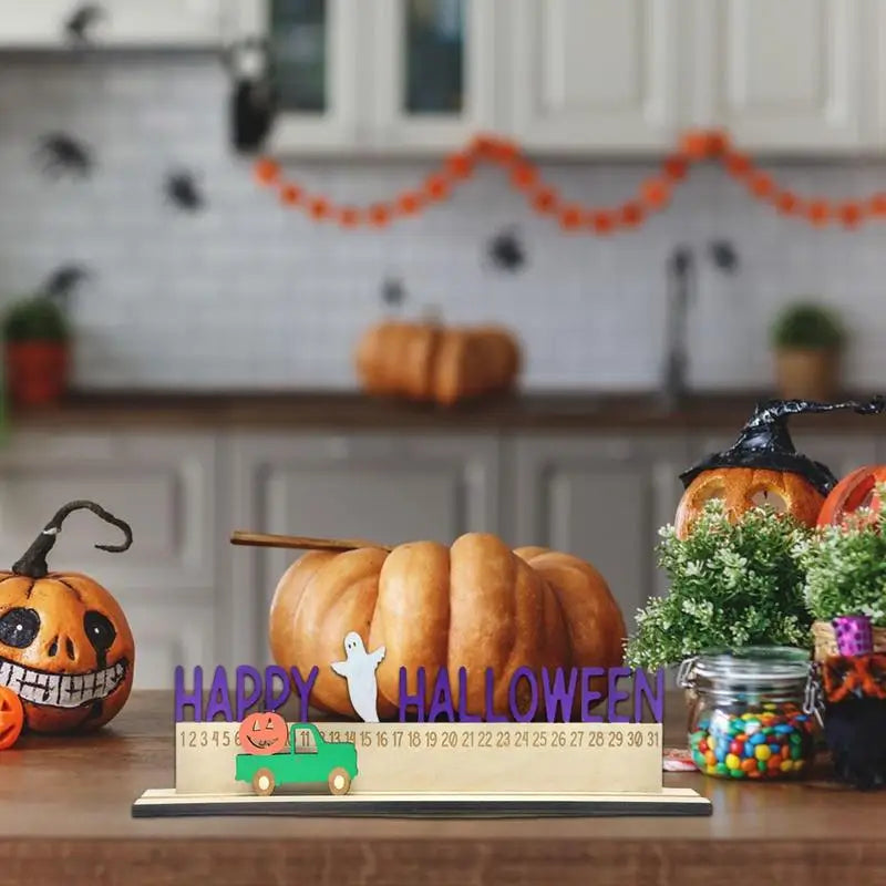 Halloween Wooden Calendar Spooky Advent Countdown Movable Number Qme
