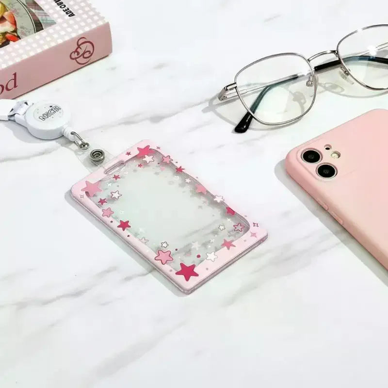 Star Sliding Cover Card Holder Transparent Portable ID Protector Kpop Qme
