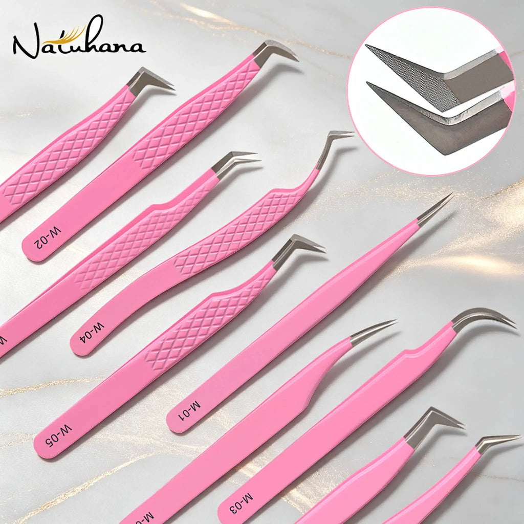 NATUHANA Dark Pink Eyelash Extension Tweezers Precision Anti-static Qme