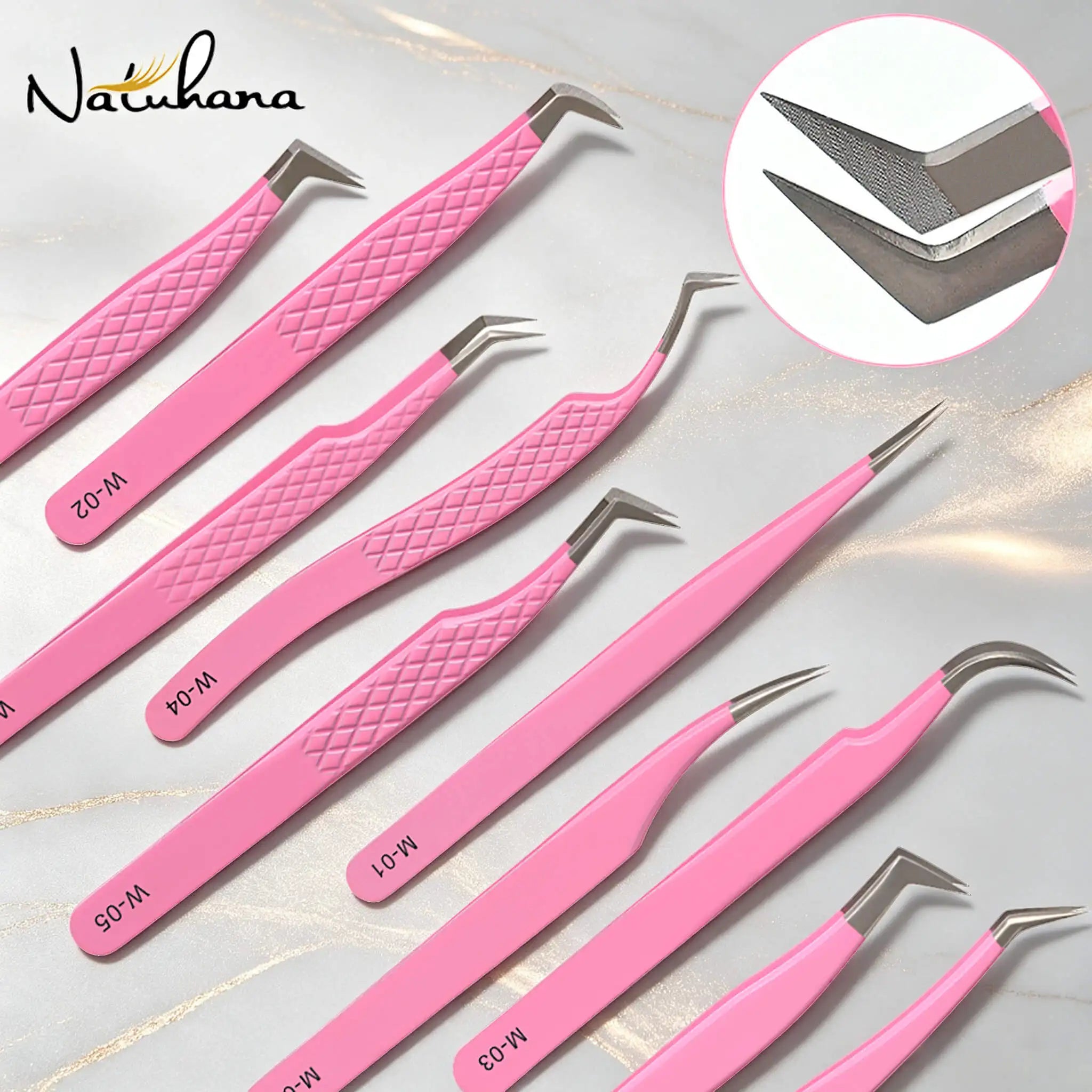 NATUHANA Dark Pink Eyelash Extension Tweezers Precision Anti-static Qme