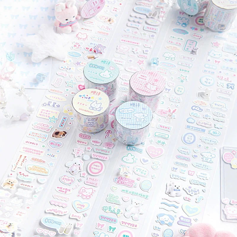 1Cartoon Minimalist Theme Die-Cut Tape Cute Graffiti Small Animal JournalDIYDecorative Collage Material Decoration Qme