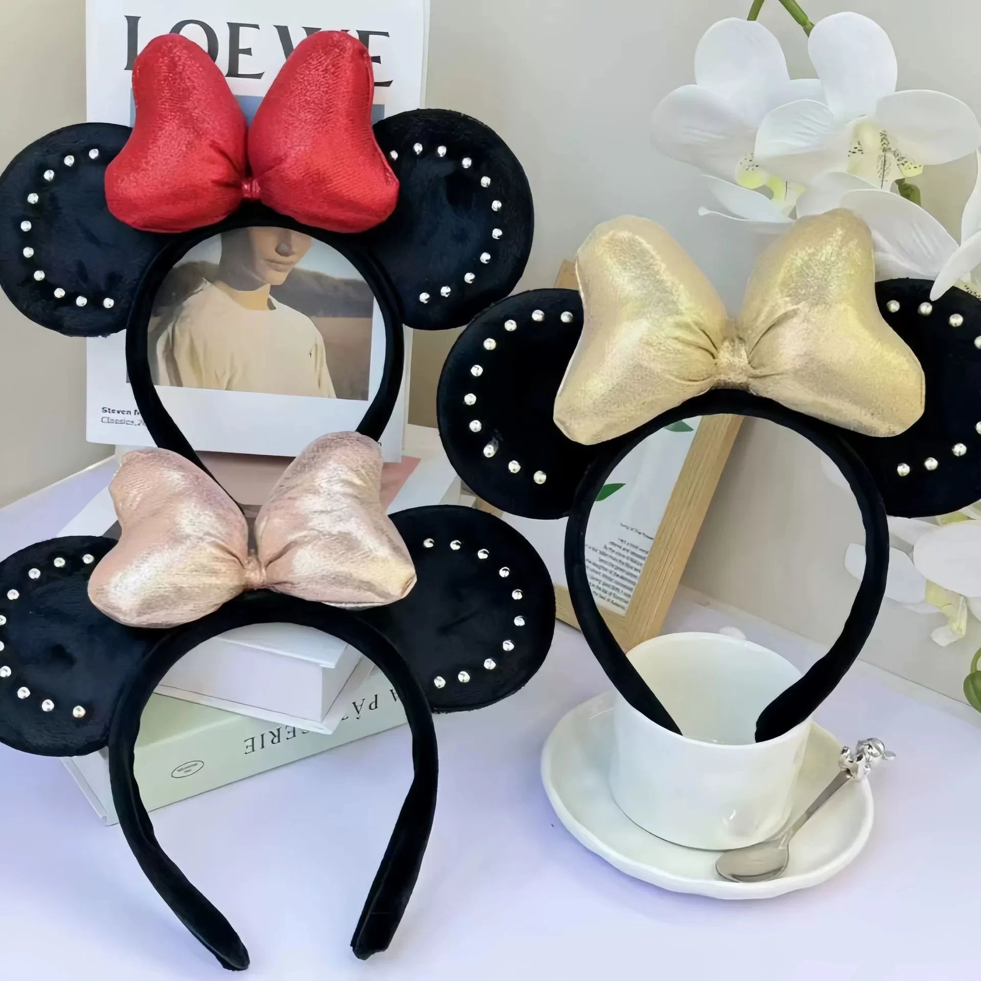 Cartoon Women's Sweet Mickey Mouse Hairband Bow Minnie Mouse Ear Headband Party Birthday Theme Park Wear Girl Hair Accessories Qme Headband 9