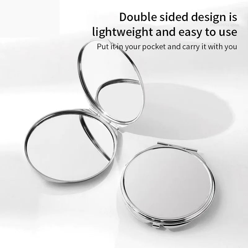 Portable Women Stainless Steel Makeup Mirror Hand Pocket Folded-side Qme