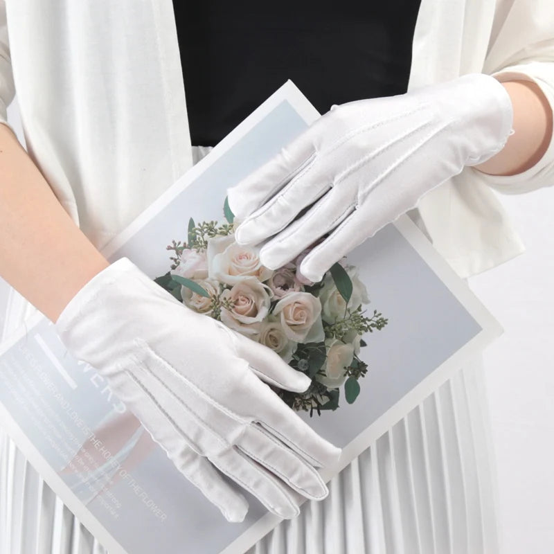 Elastic Black White Formal Gloves Honor Guard Gloves Guard Santa Men Women Inspection Mittens Work Driving Jewelry Butler Gloves Qme WHITE