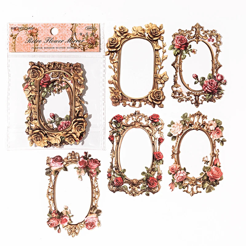 TIANZI 10 pcs Relief Retro Frame hollow-out Flowers Picture Frame Gorgeous Relief Hand Tent DIY Decorative Collage Material Qme B