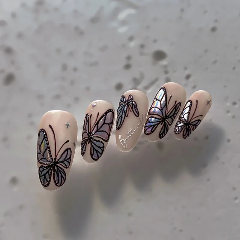3D Embossed Holographic Butterfly Nail Stickers, Iridescent Aurora Self Adhesive Waterproof Decals for Nail Art DIY Manicure Qme