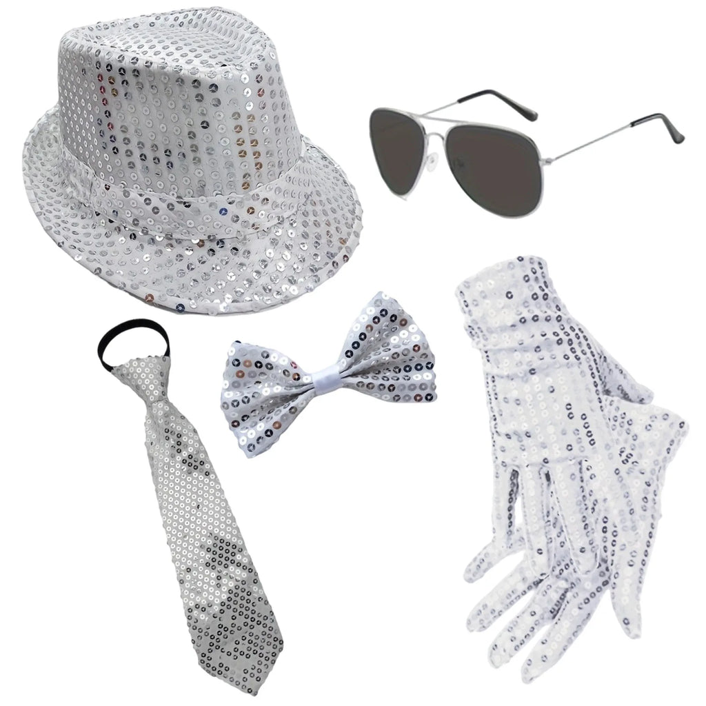Adult Fashionable Sequins Neckties Light Up Neck Ties and Hat Flashing Jazz Fedora Hat Set Party Rave Navidad Performance Set Qme
