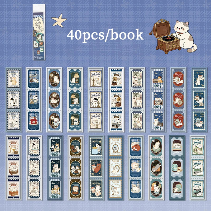 Retro Forest Style Cat Long Sticker Book, Perfect for Journal Collage, Kpop Deco, Gift Wrapping and Notebook Decoration Qme D