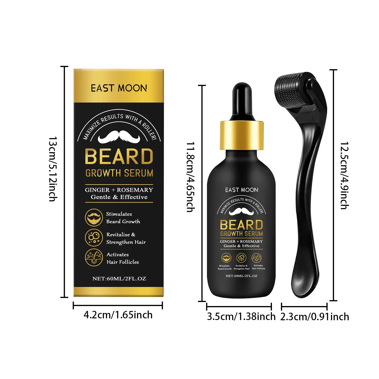 Beard Thickening Care Oil with Roller Ball 0.25mm Strengthen Hair Roots Nourishing Soften Beard Oil for Men Grooming Beard Care Qme 1set