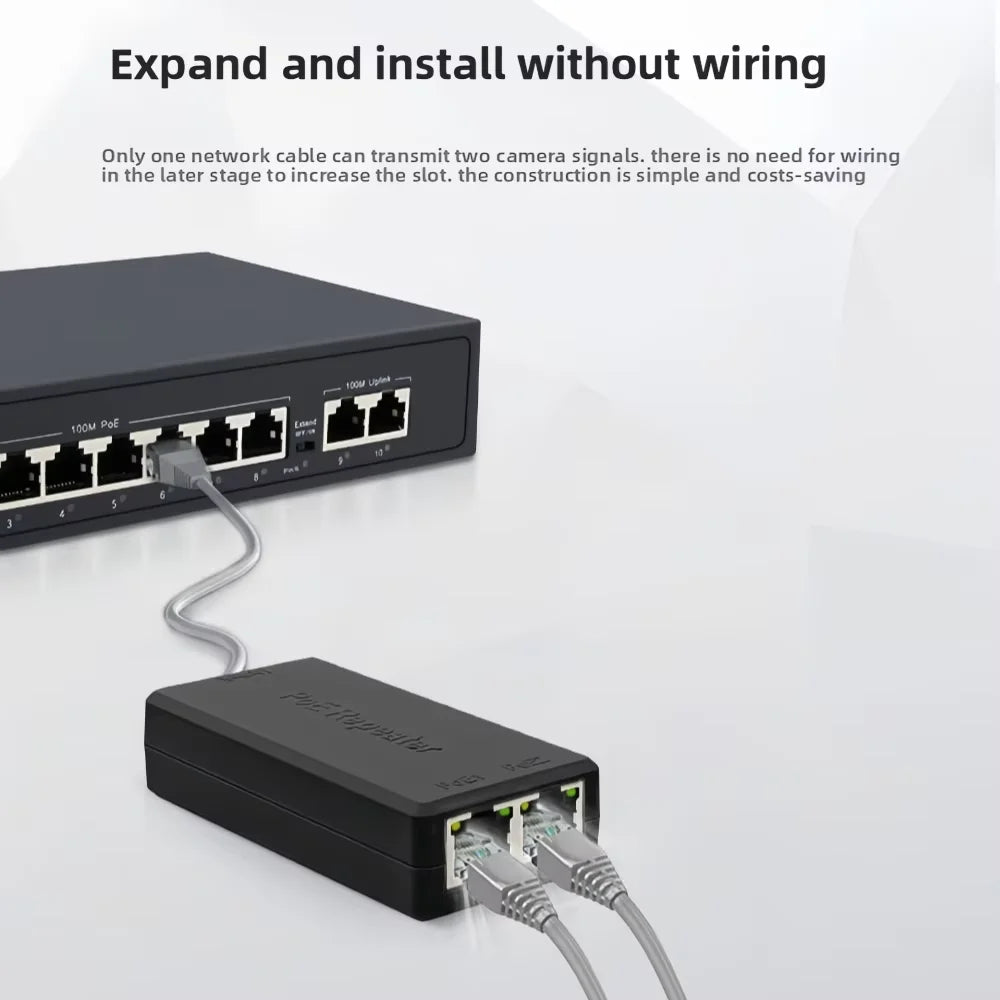 2 Port Gigabit POE Extender 1000Mbps IEEE 802.3af/at PoE Repeater For Surveillance CCTV IP Camera Power Supply Qme